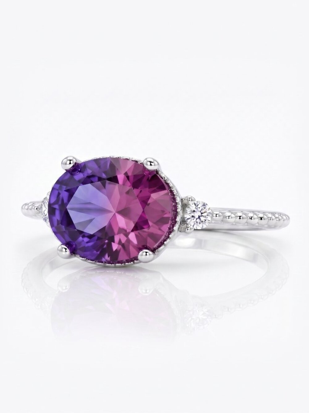 Pink & Purple Oval Gemstone Ring, real 925 Sterling Silver Charmed Aroma
